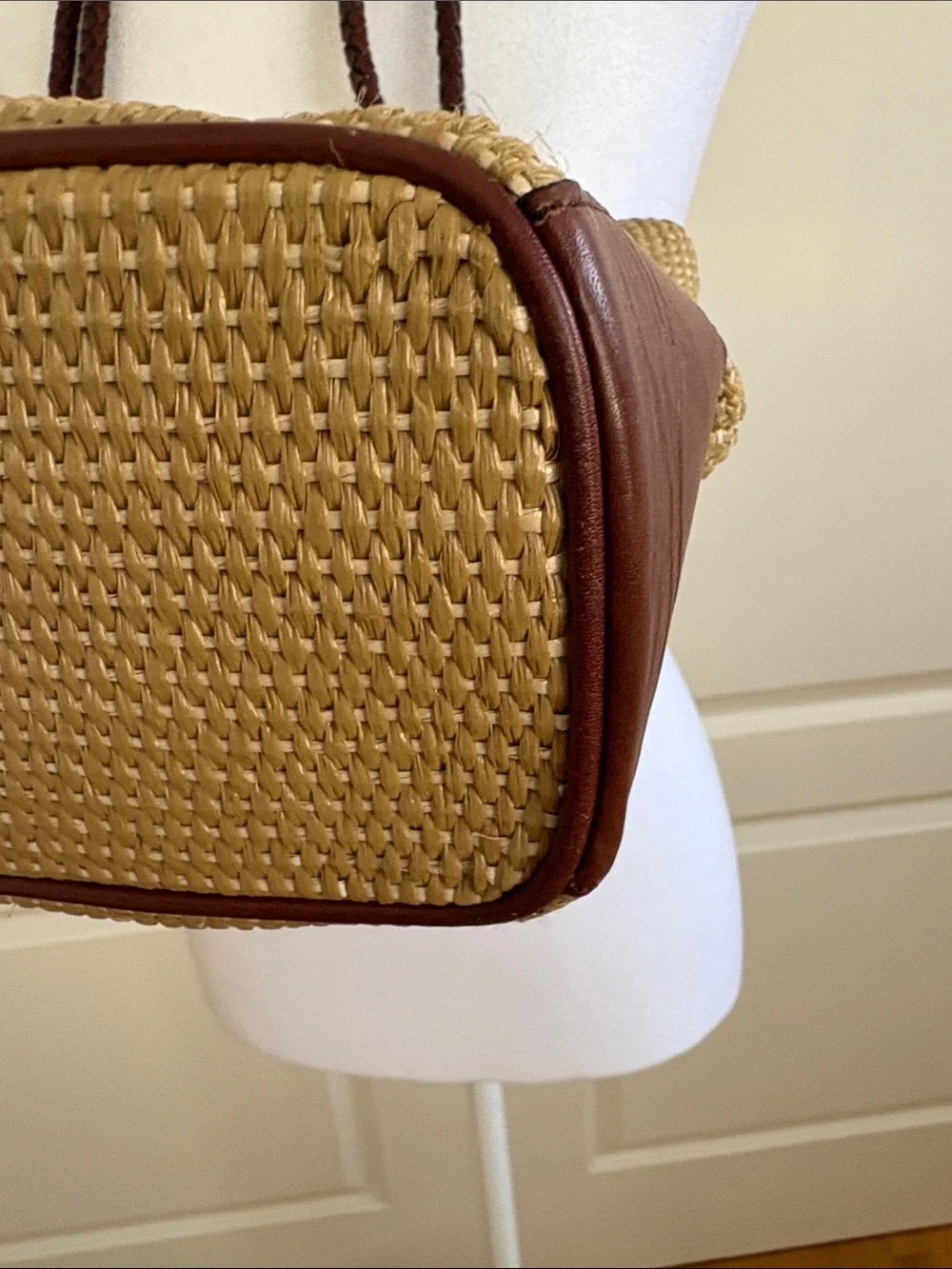 VINTAGE ETIENNE AIGNER MINI STRAW AND LEATHER TOTE/ SHOULDER BAG Mid 1990’s